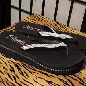 Skechers Black Flip Flops with Rhinestone Straps